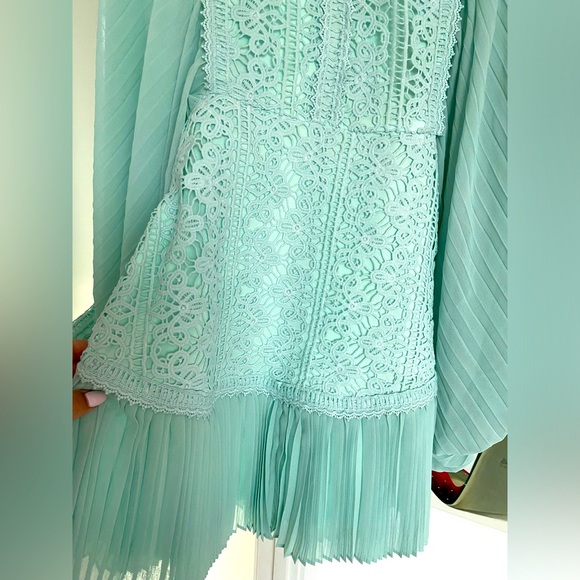Greta Balloon Sleeve Embroidered Mini Dress in Mint - Picture 7 of 12